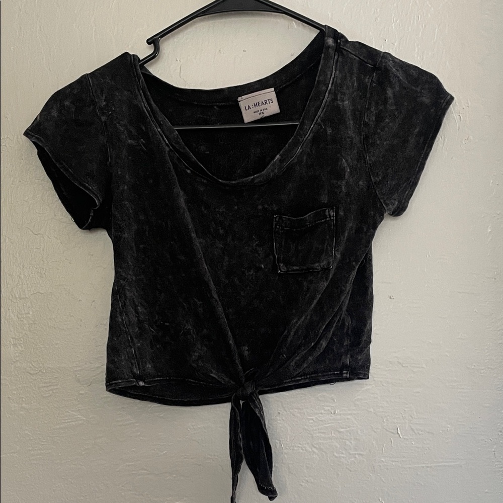 LA Hearts Washed Black Tie-Front Tee